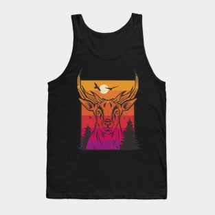 Cool deer sunset in the forest Tank Top